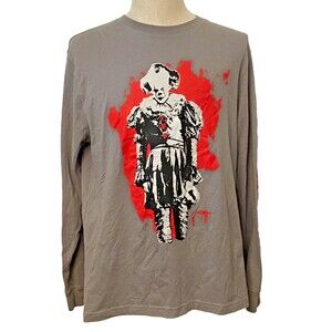 Pennywise Clown L/S T-Shirt Men's Lg Gray IT Movie Time to Float Horror Chap 2